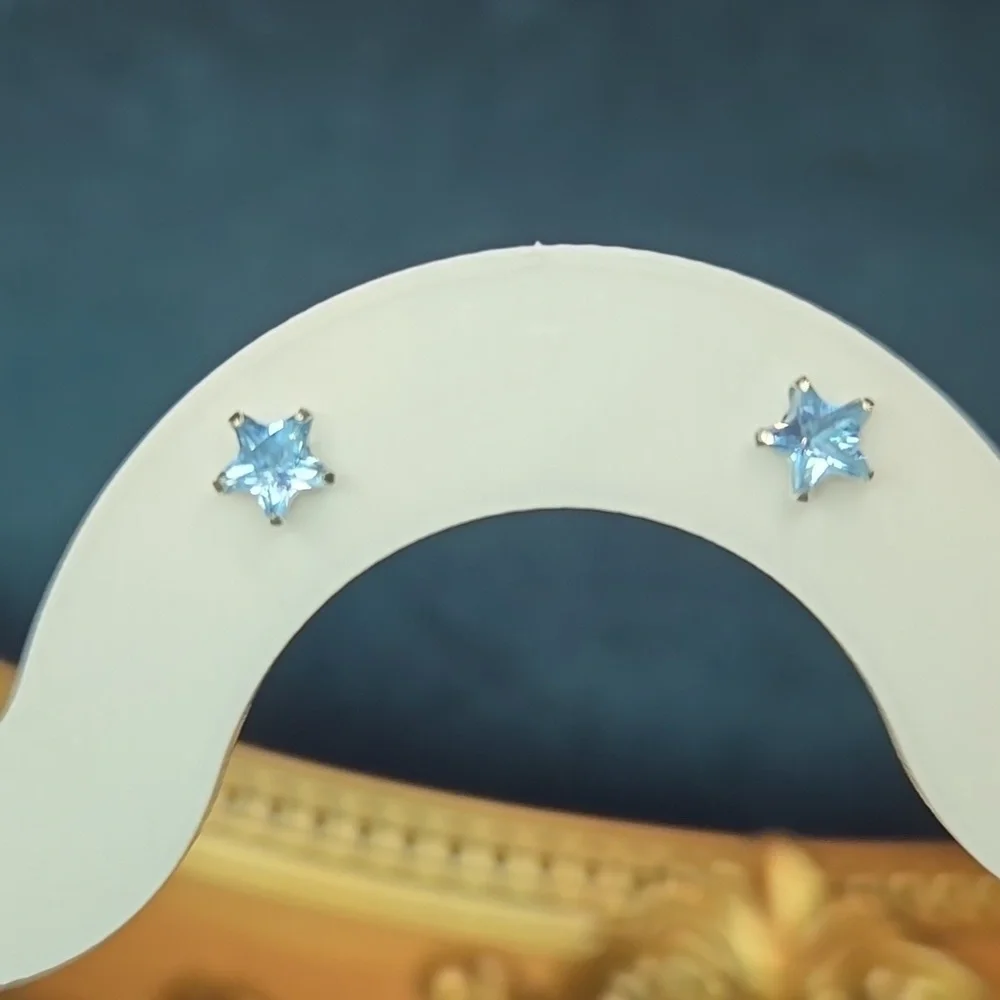 Sterling Silver Cubic Zirconia Star Stud Earrings Various Colors Brand New - Picture 8 of 10